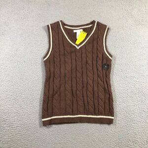 full tilt cable knit vest womens S brown preppy